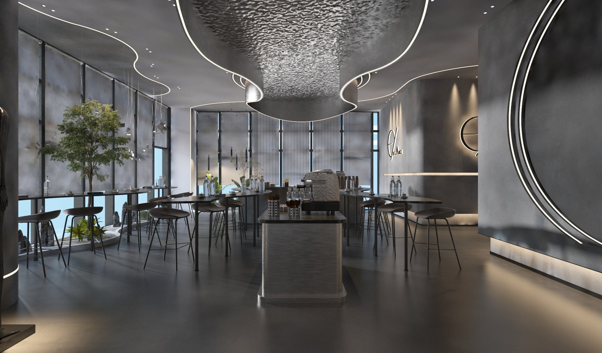 Modern cafe interior fit-out by KAMKLASS Services